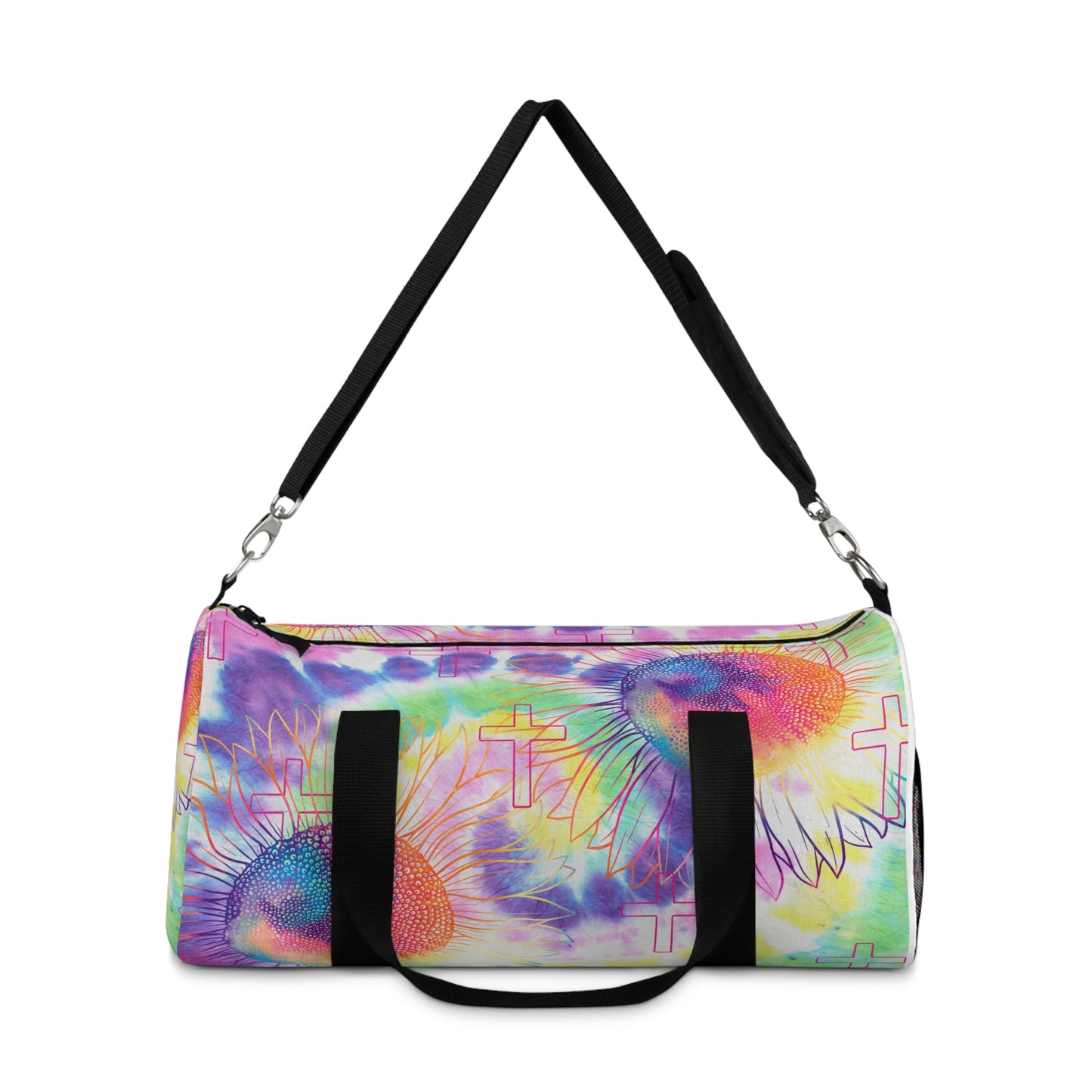 Vibrant Floral Cross Duffel Bag, faith inspired Gym Bag, Weekend faith based Travel Bag, cross themed Sports Bag, Tote for Fitness Enthusiasts, Christian Gifts