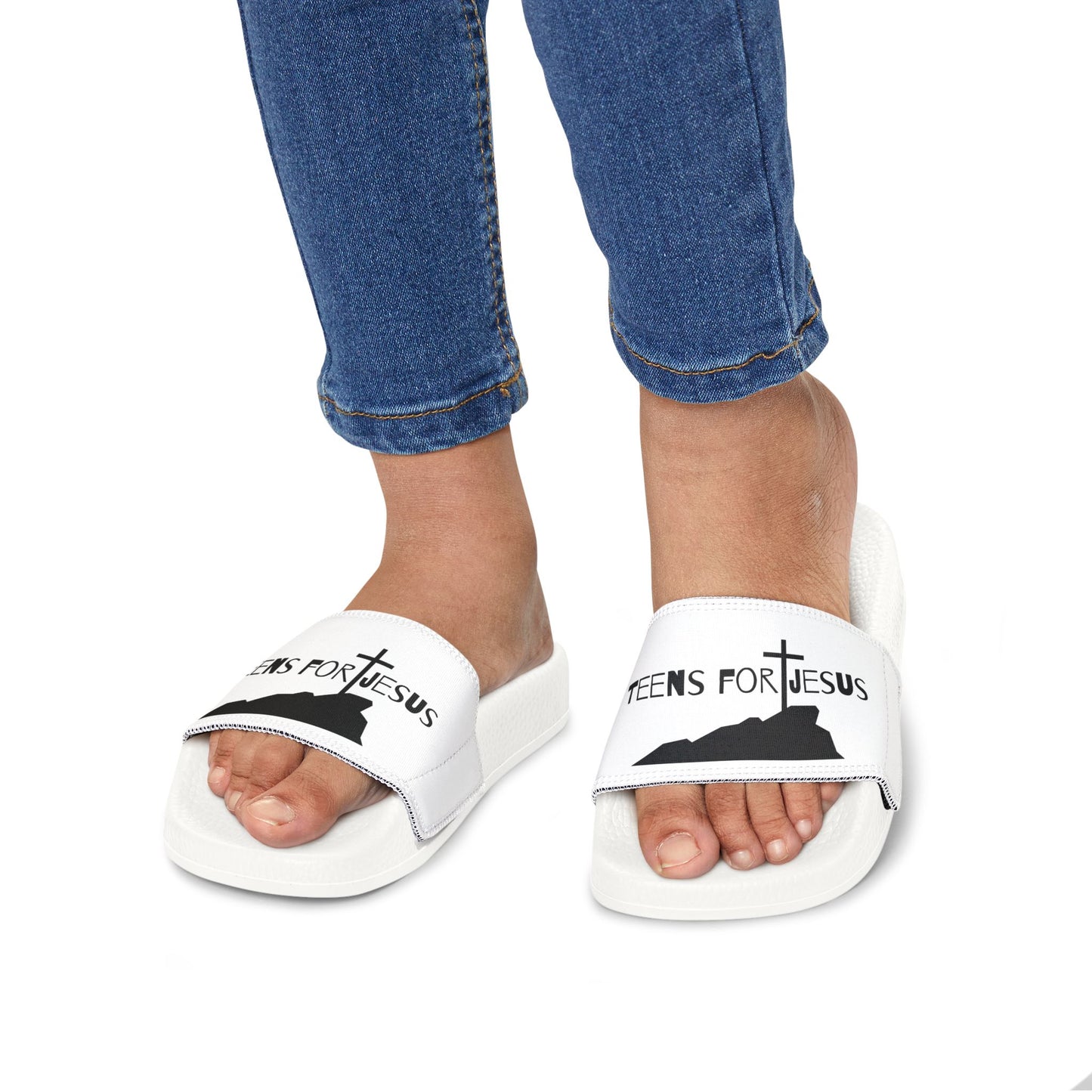 Faith-Inspired Youth Sandals | Removable-Strap Summer Footwear for Kids who love Jesus gift idea for religious kids, Comfortable Slide Slippers youth faith based apparel