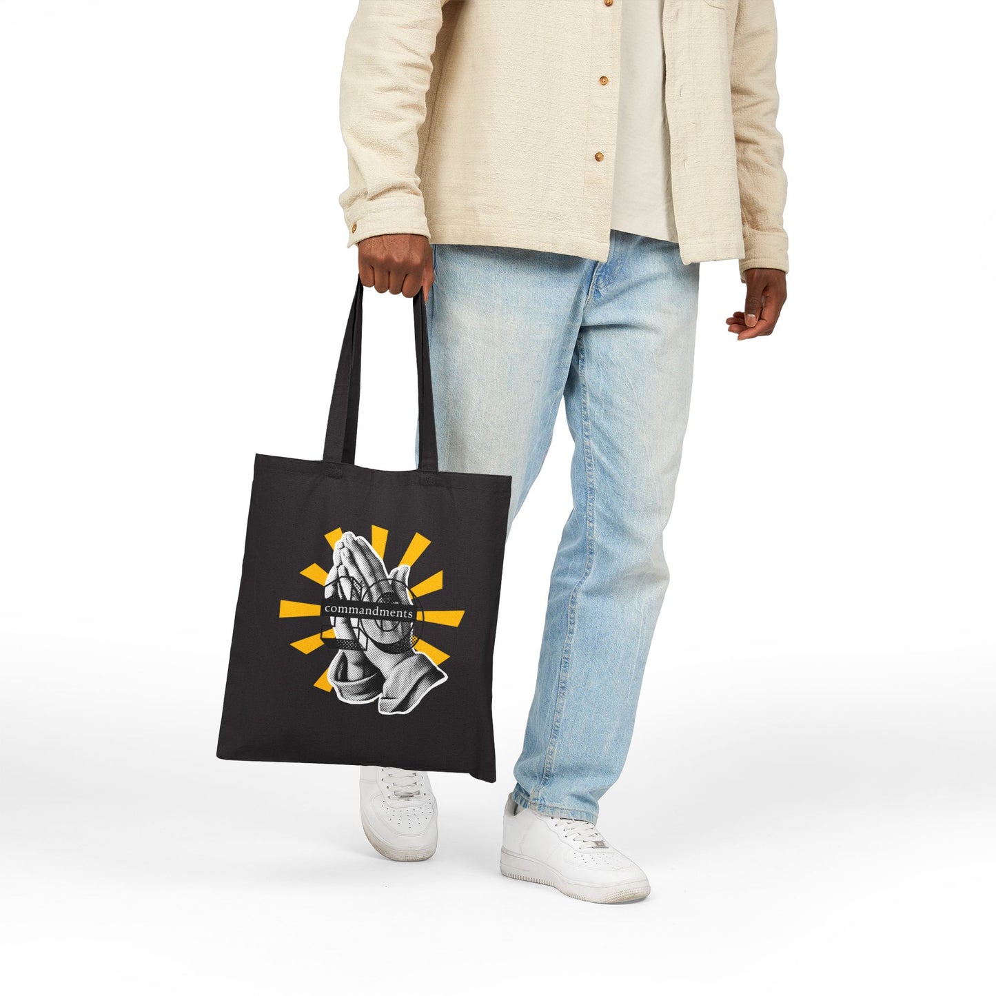Praying Hands Canvas Tote Bag, Faith-Based Tote, Religious Gift, Spiritual Bag, Eco-Friendly Shopping Tote, Inspirational Gift