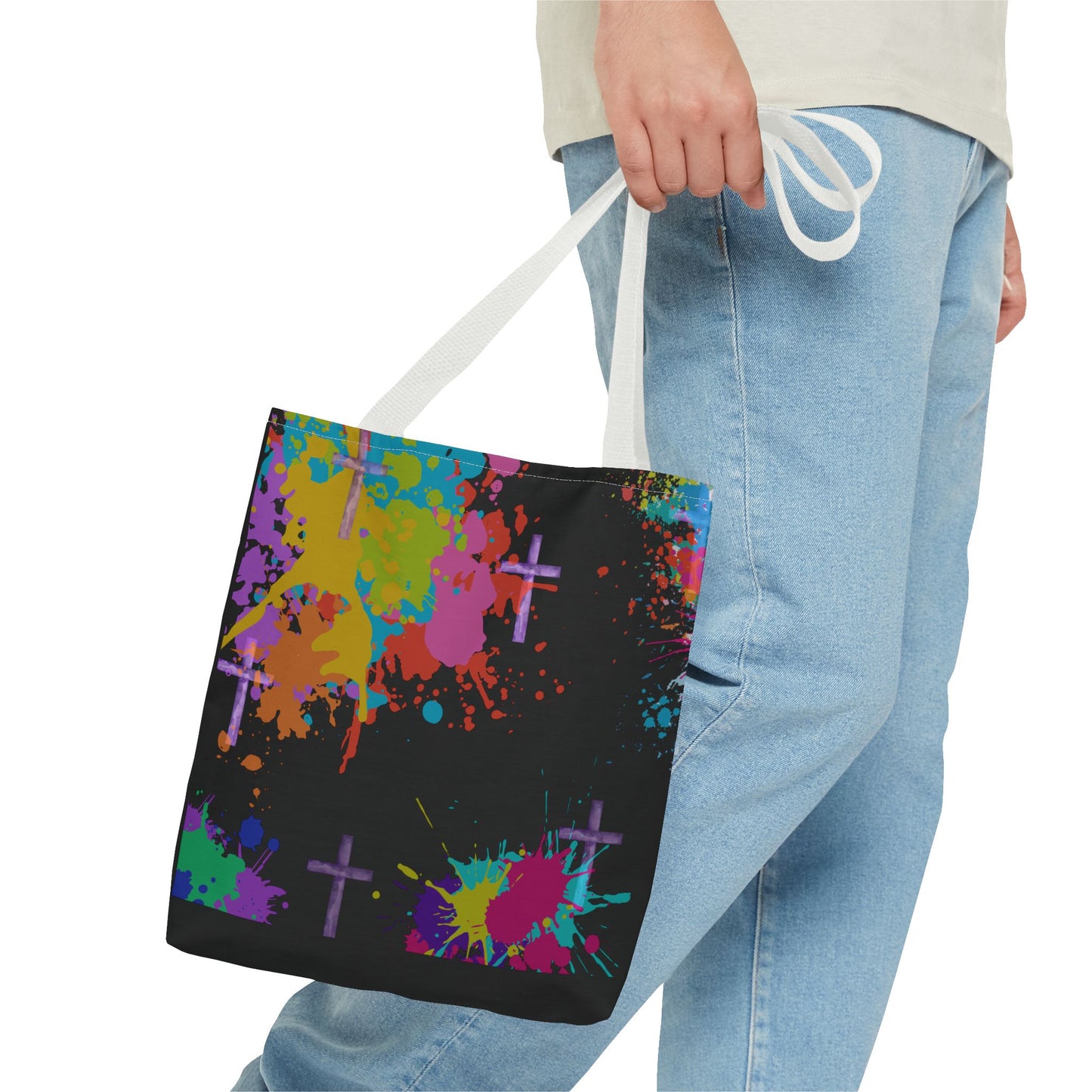 Colorful Splash Cross Tote Bag, Canvas Shopping Bag, Trendy Beach Bag, Festival Tote, Gift for Creative Souls