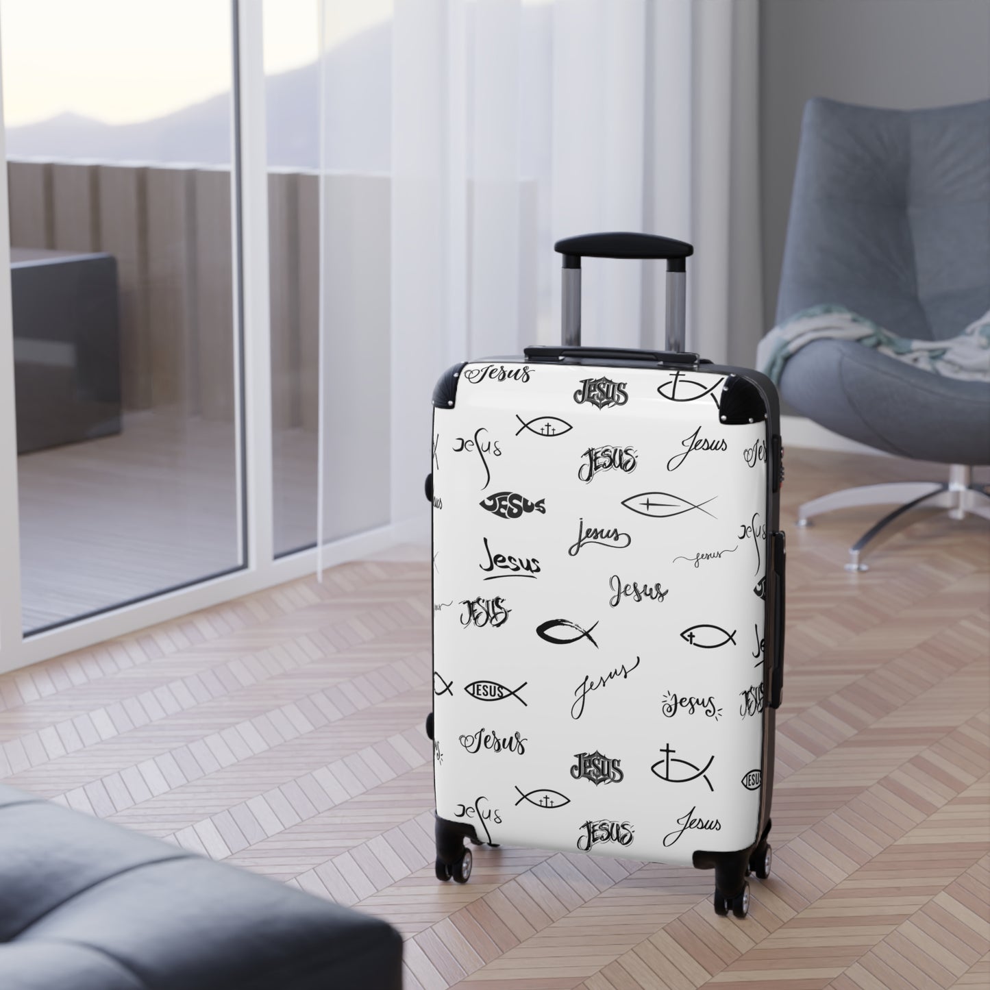Stylish Travel Suitcase with Jesus Design, Christian Luggage, Faith-Inspired Carry-On, Religious Travel Gear, Perfect Gift for travelers who love jesus