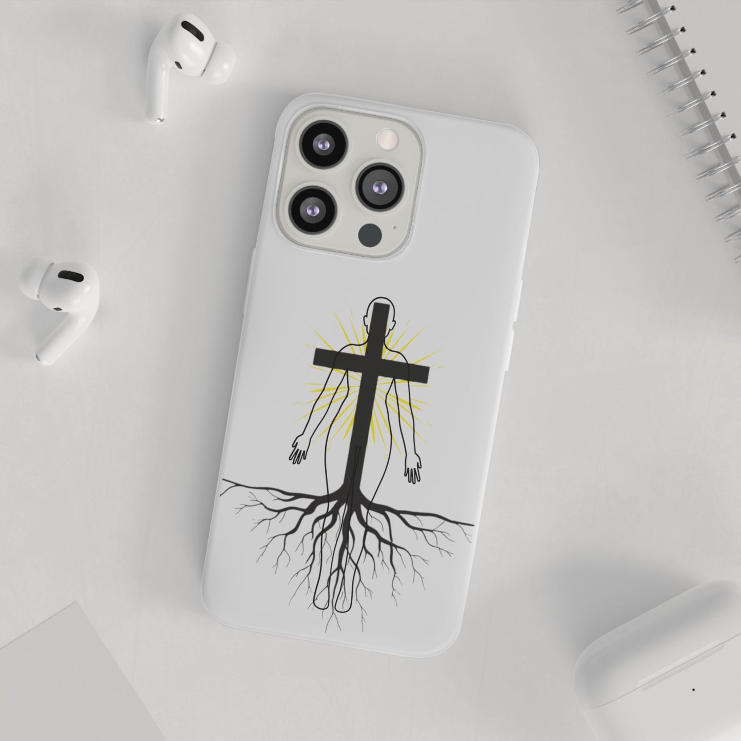 Spiritual healing Flexi Case, Motivational Phone Cover, Inspirational Gift idea, Cross Design Cell Phone Case, Unique Tech Accessory