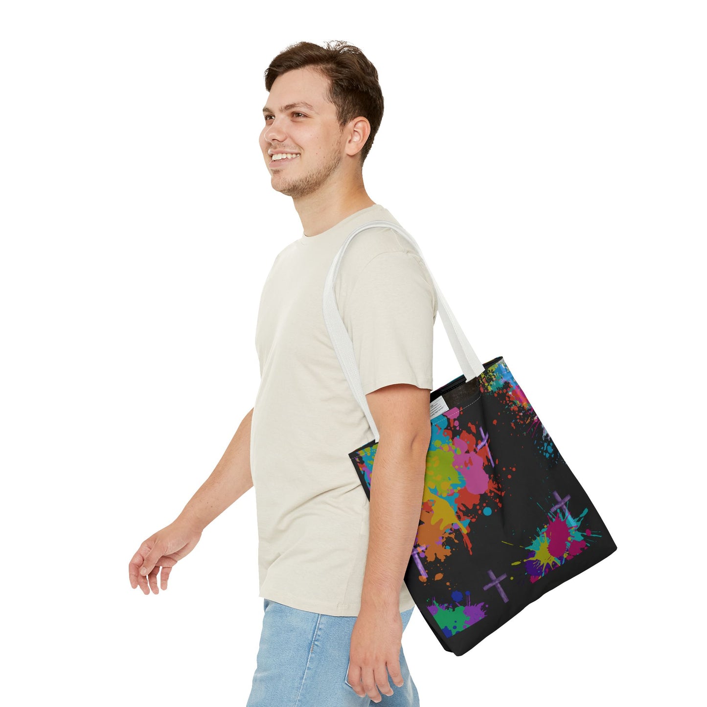 Colorful Splash Cross Tote Bag, Canvas Shopping Bag, Trendy Beach Bag, Festival Tote, Gift for Creative Souls