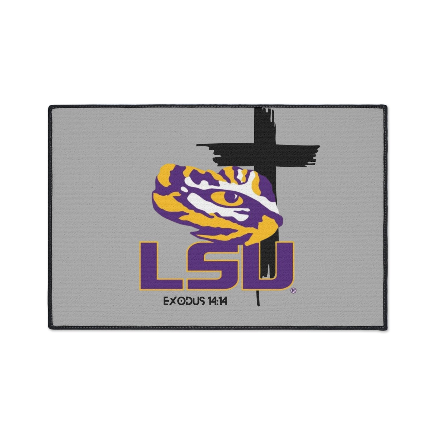 LSU themed faith inspired Heavy Duty Floor Mat, LSU home decor for dorms, university themed dorm accessories