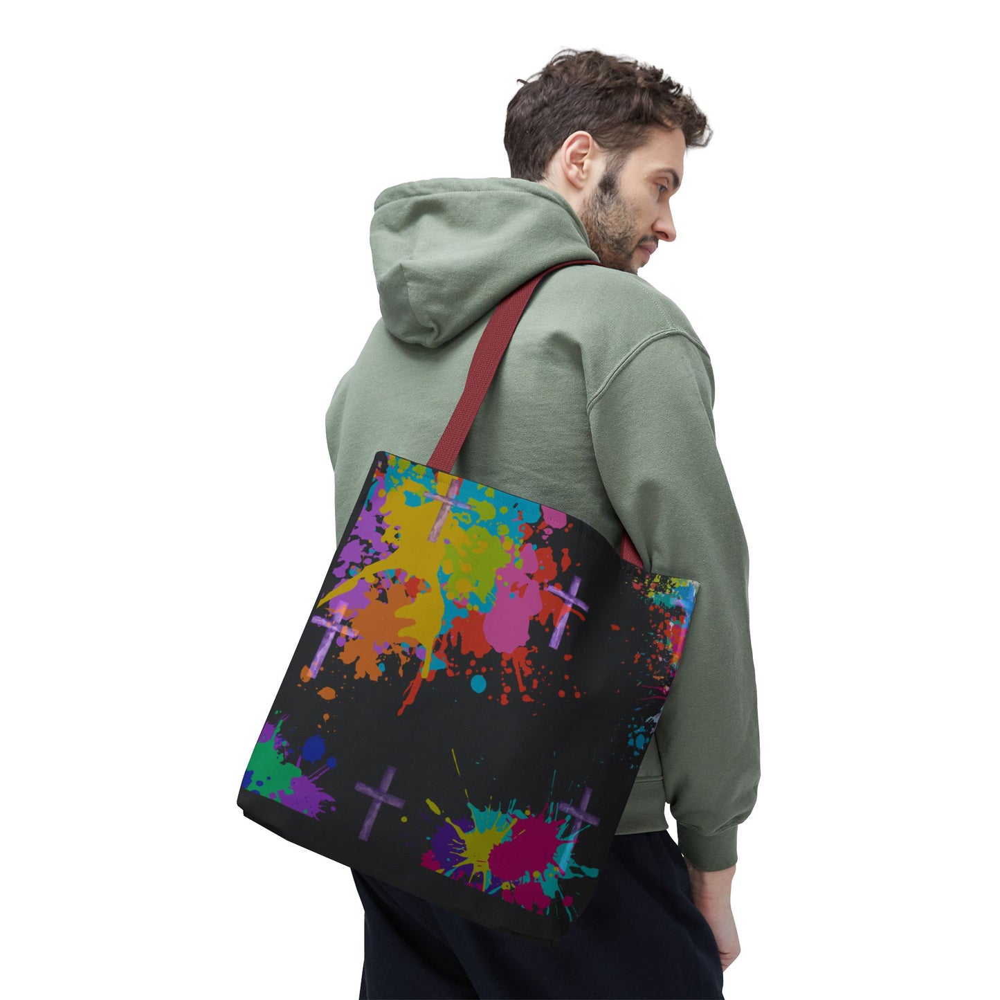 Colorful Splash Cross Tote Bag, Canvas Shopping Bag, Trendy Beach Bag, Festival Tote, Gift for Creative Souls