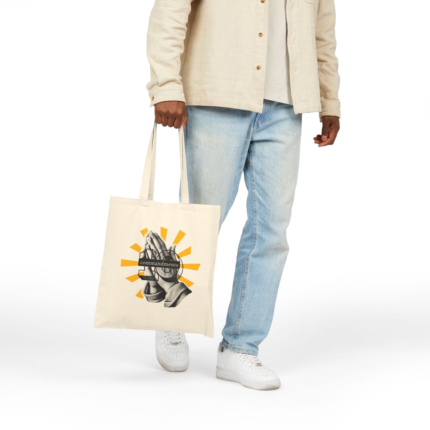 Praying Hands Canvas Tote Bag, Faith-Based Tote, Religious Gift, Spiritual Bag, Eco-Friendly Shopping Tote, Inspirational Gift
