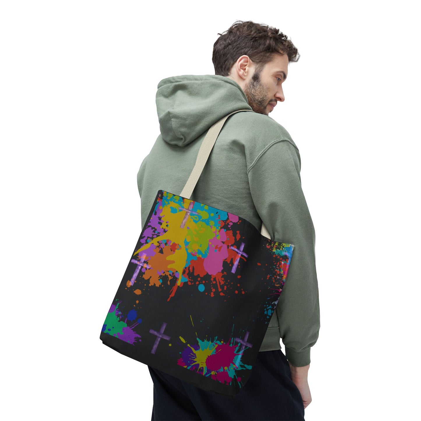 Colorful Splash Cross Tote Bag, Canvas Shopping Bag, Trendy Beach Bag, Festival Tote, Gift for Creative Souls