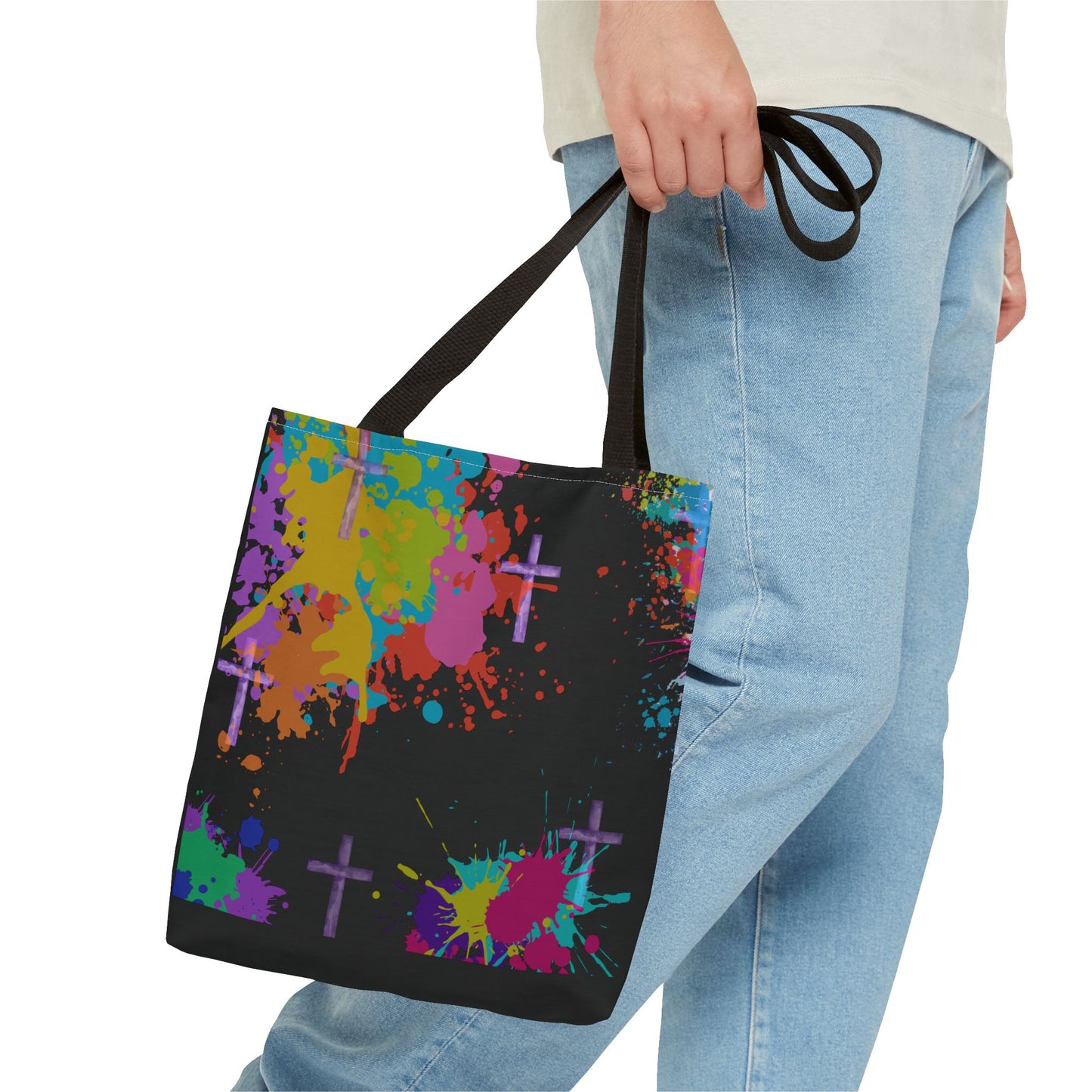 Colorful Splash Cross Tote Bag, Canvas Shopping Bag, Trendy Beach Bag, Festival Tote, Gift for Creative Souls