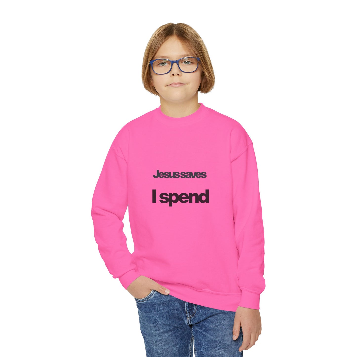 Jesus Saves Youth Crewneck Sweatshirt, spiritual streetwear, Sweatshirt, Youth trendy Apparel, Cozy Everyday Wear, Gifts for Teens