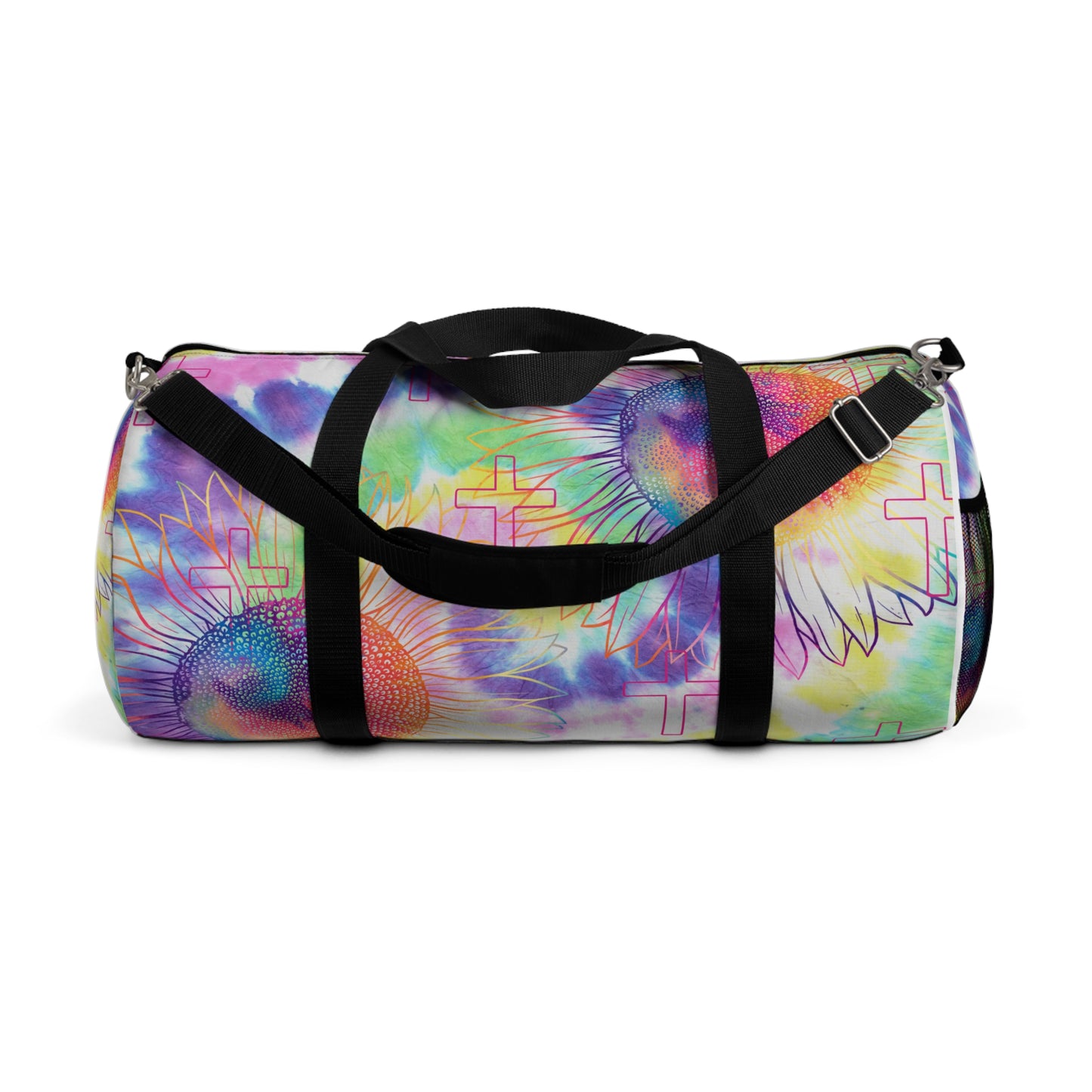 Vibrant Floral Cross Duffel Bag, faith inspired Gym Bag, Weekend faith based Travel Bag, cross themed Sports Bag, Tote for Fitness Enthusiasts, Christian Gifts