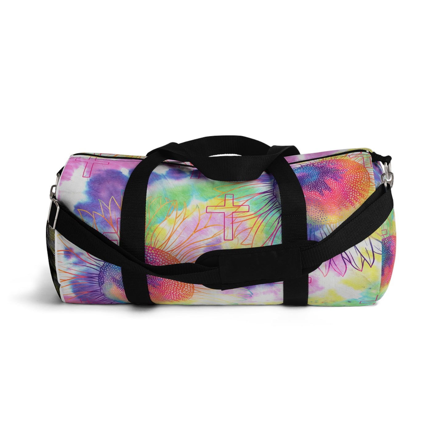 Vibrant Floral Cross Duffel Bag, faith inspired Gym Bag, Weekend faith based Travel Bag, cross themed Sports Bag, Tote for Fitness Enthusiasts, Christian Gifts
