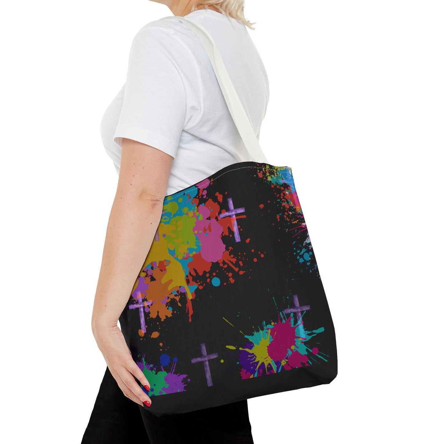 Colorful Splash Cross Tote Bag, Canvas Shopping Bag, Trendy Beach Bag, Festival Tote, Gift for Creative Souls