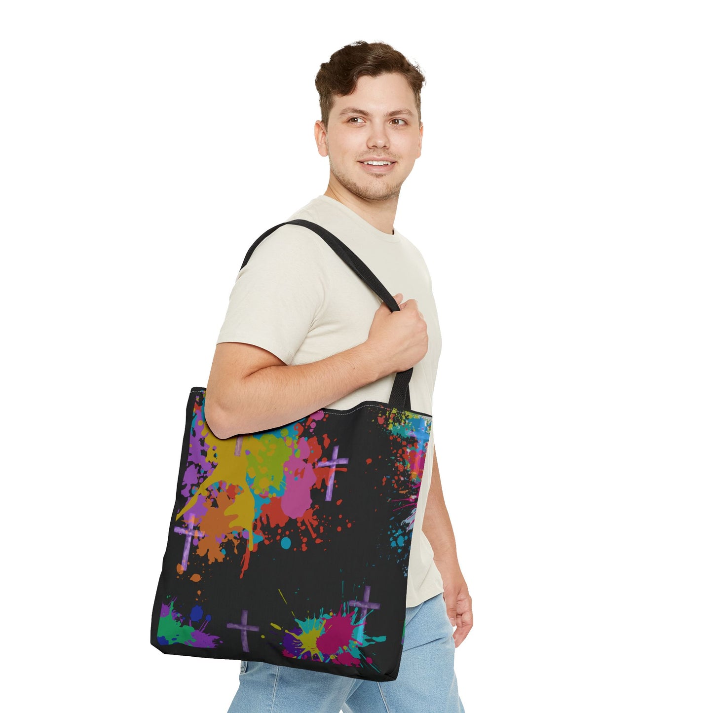 Colorful Splash Cross Tote Bag, Canvas Shopping Bag, Trendy Beach Bag, Festival Tote, Gift for Creative Souls