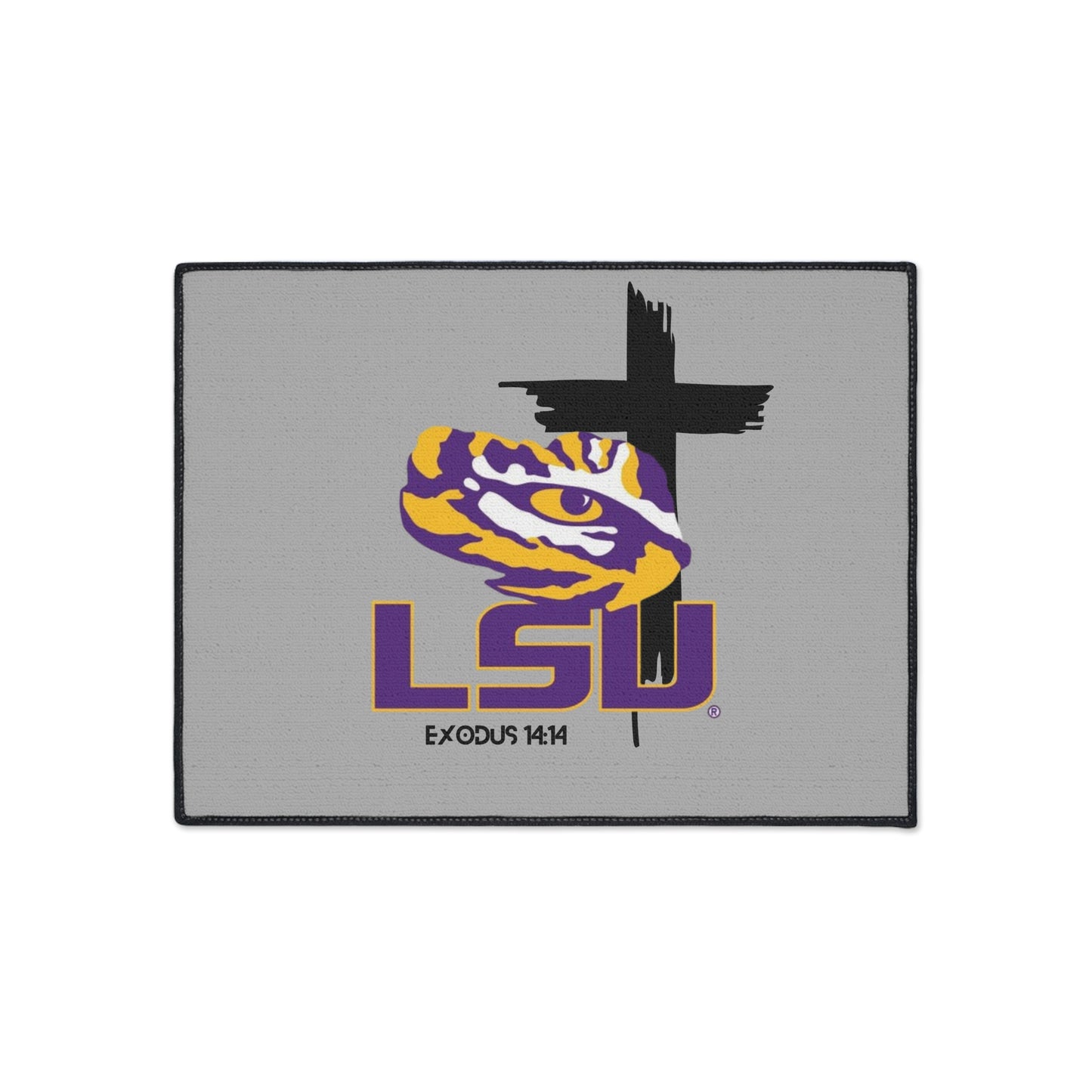 LSU themed faith inspired Heavy Duty Floor Mat, LSU home decor for dorms, university themed dorm accessories