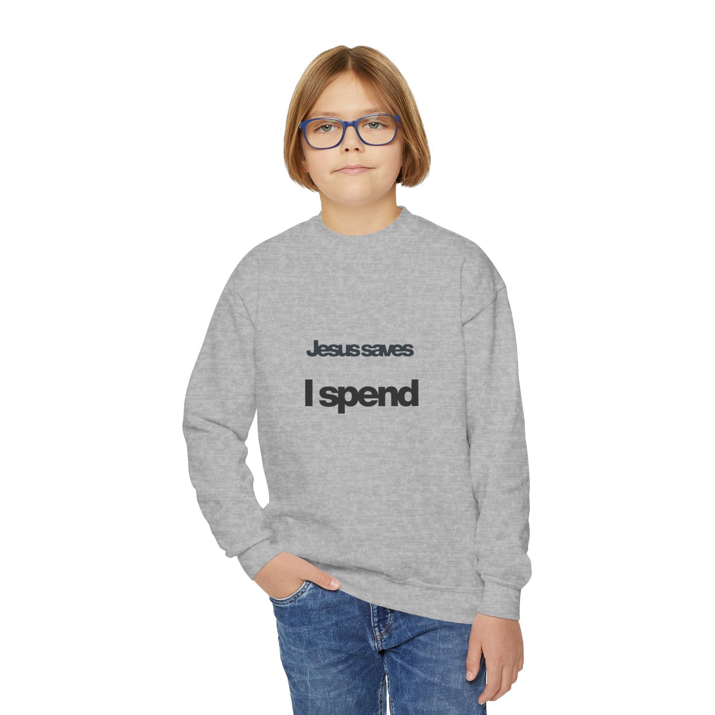 Jesus Saves Youth Crewneck Sweatshirt, spiritual streetwear, Sweatshirt, Youth trendy Apparel, Cozy Everyday Wear, Gifts for Teens