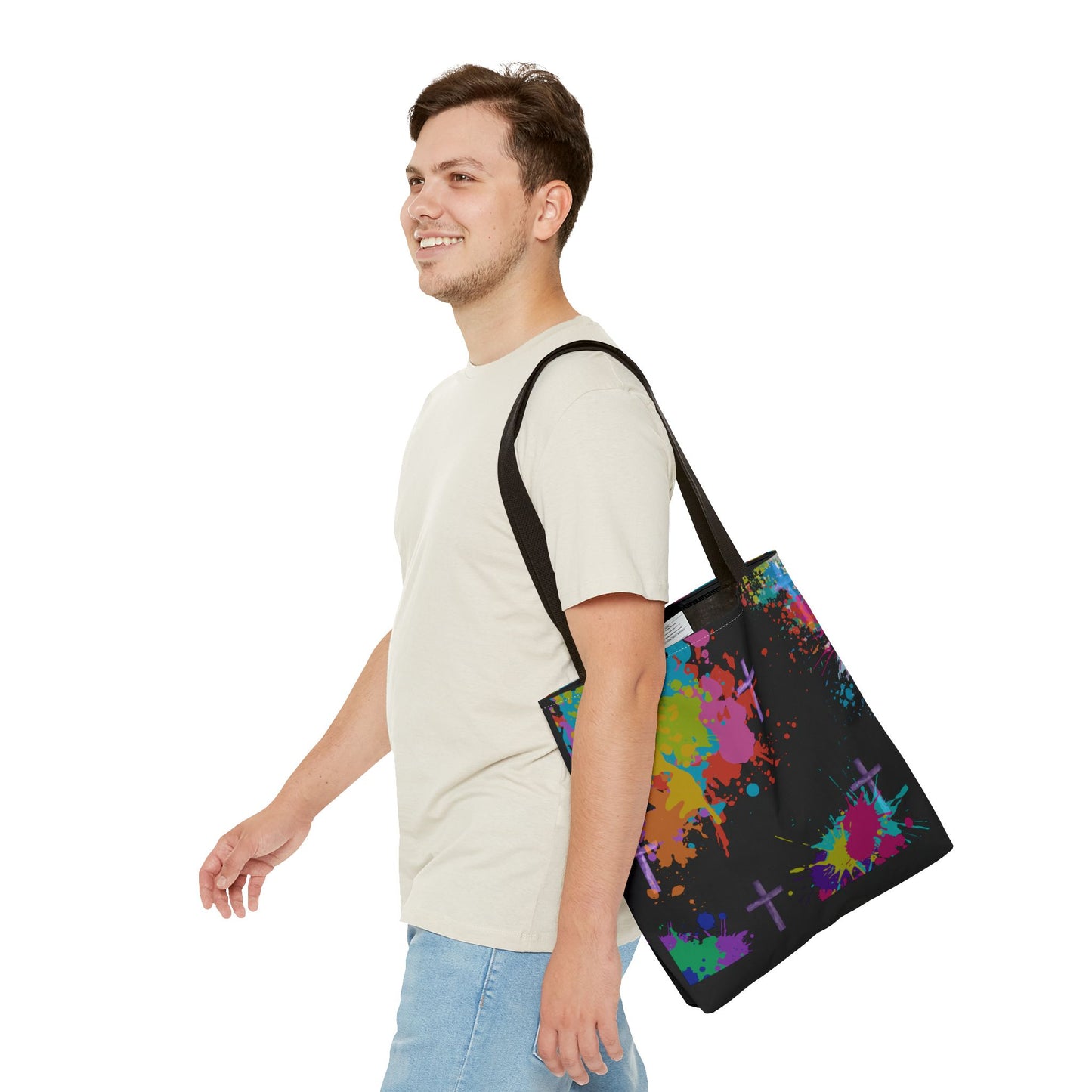 Colorful Splash Cross Tote Bag, Canvas Shopping Bag, Trendy Beach Bag, Festival Tote, Gift for Creative Souls