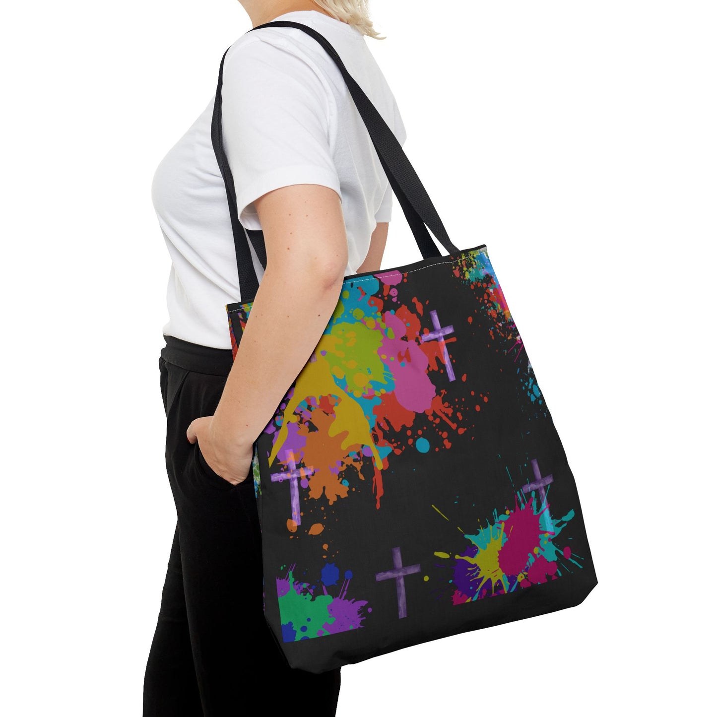 Colorful Splash Cross Tote Bag, Canvas Shopping Bag, Trendy Beach Bag, Festival Tote, Gift for Creative Souls