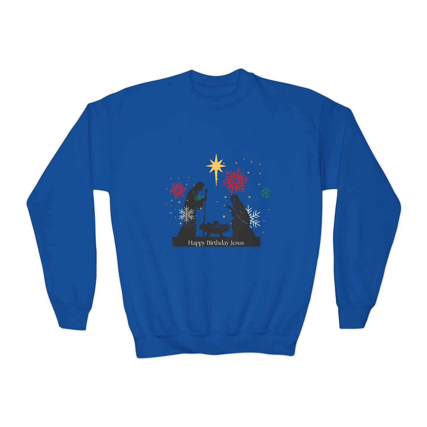 Christmas Youth Sweatshirt, faith inspired Holiday Gift, Nativity Scene Crewneck for youth, kids Winter Apparel, Kids Christmas Sweater, Religious Youth crewneck