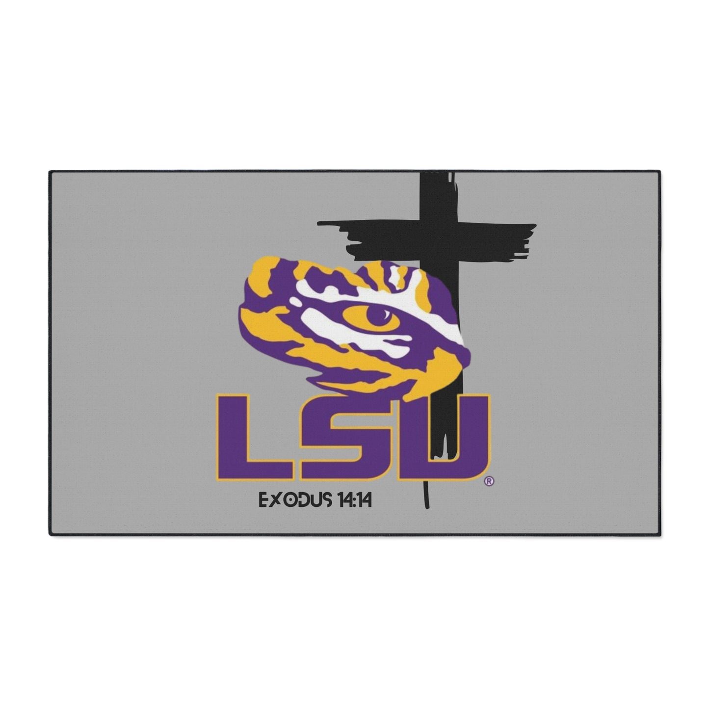 LSU themed faith inspired Heavy Duty Floor Mat, LSU home decor for dorms, university themed dorm accessories