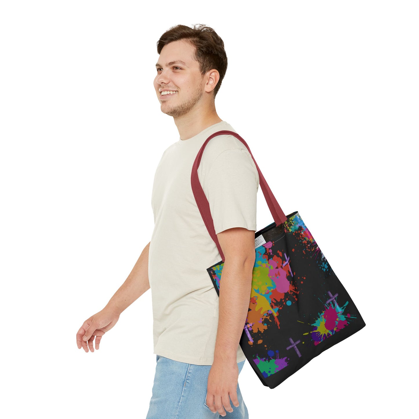 Colorful Splash Cross Tote Bag, Canvas Shopping Bag, Trendy Beach Bag, Festival Tote, Gift for Creative Souls