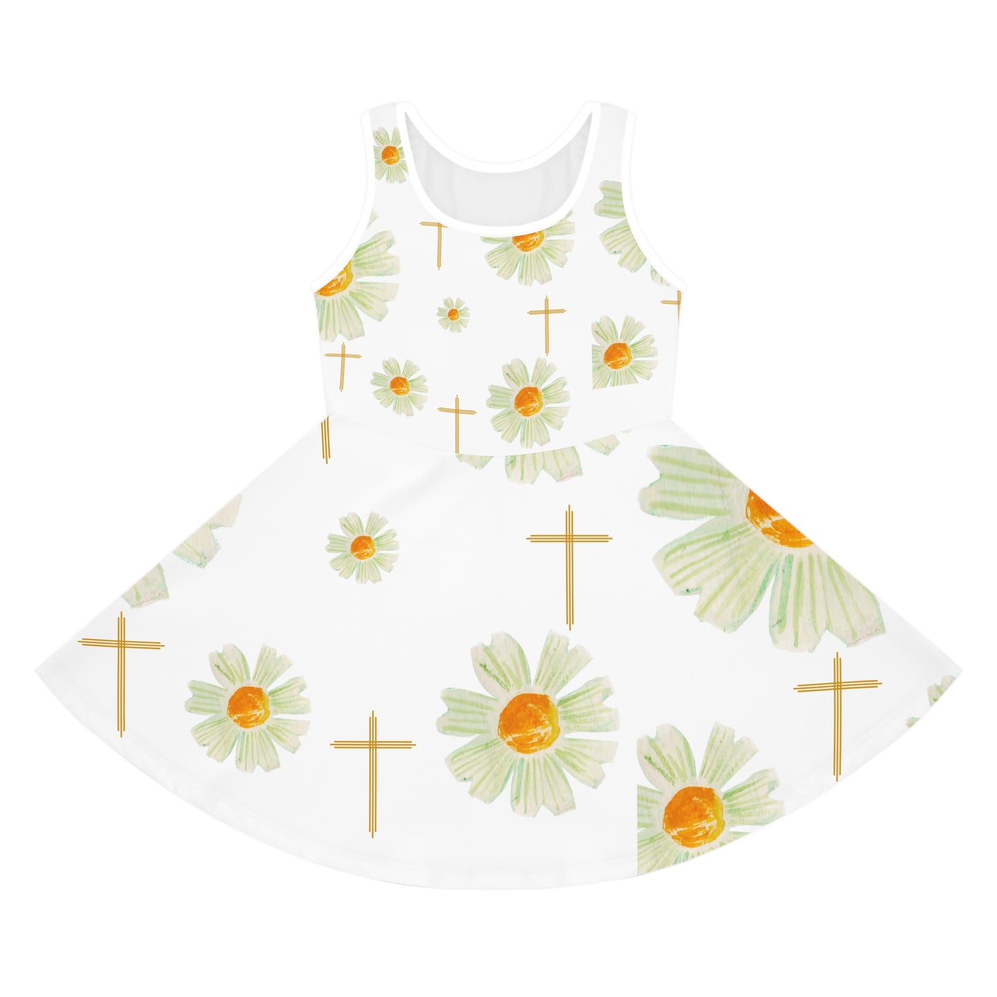 Girls' Floral Cross Sundress, Spring/Summer Dress, Religious Outfit, Garden Party Dress, Flower Girl Dress, Easter Dress