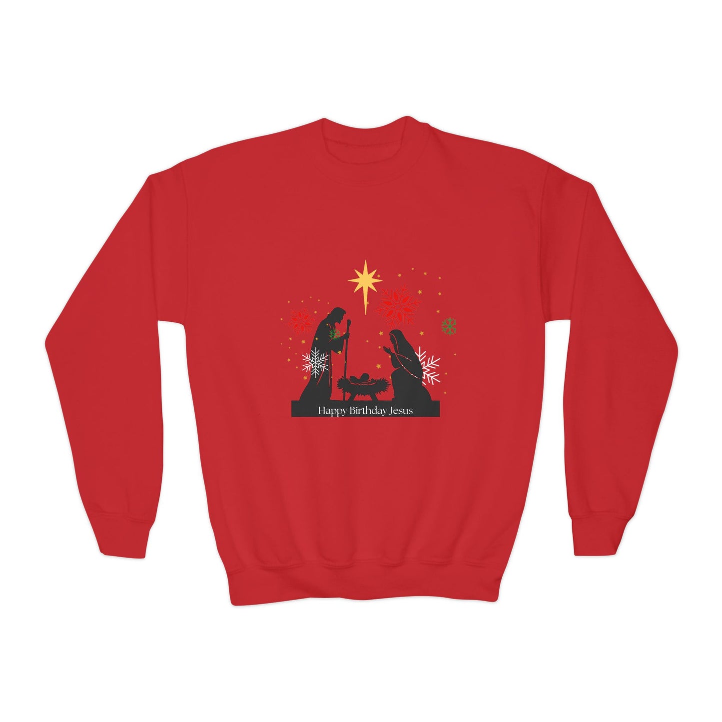 Christmas Youth Sweatshirt, faith inspired Holiday Gift, Nativity Scene Crewneck for youth, kids Winter Apparel, Kids Christmas Sweater, Religious Youth crewneck