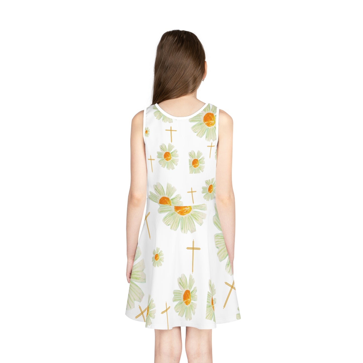 Girls' Floral Cross Sundress, Spring/Summer Dress, Religious Outfit, Garden Party Dress, Flower Girl Dress, Easter Dress