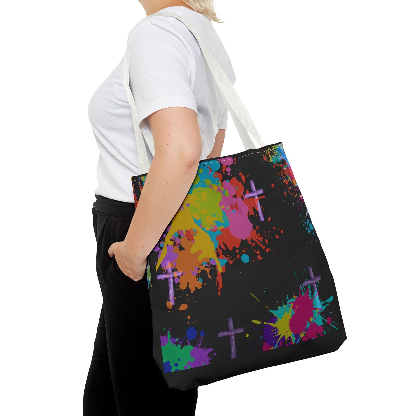 Colorful Splash Cross Tote Bag, Canvas Shopping Bag, Trendy Beach Bag, Festival Tote, Gift for Creative Souls