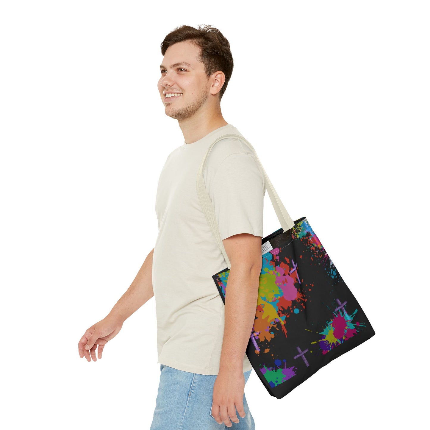 Colorful Splash Cross Tote Bag, Canvas Shopping Bag, Trendy Beach Bag, Festival Tote, Gift for Creative Souls