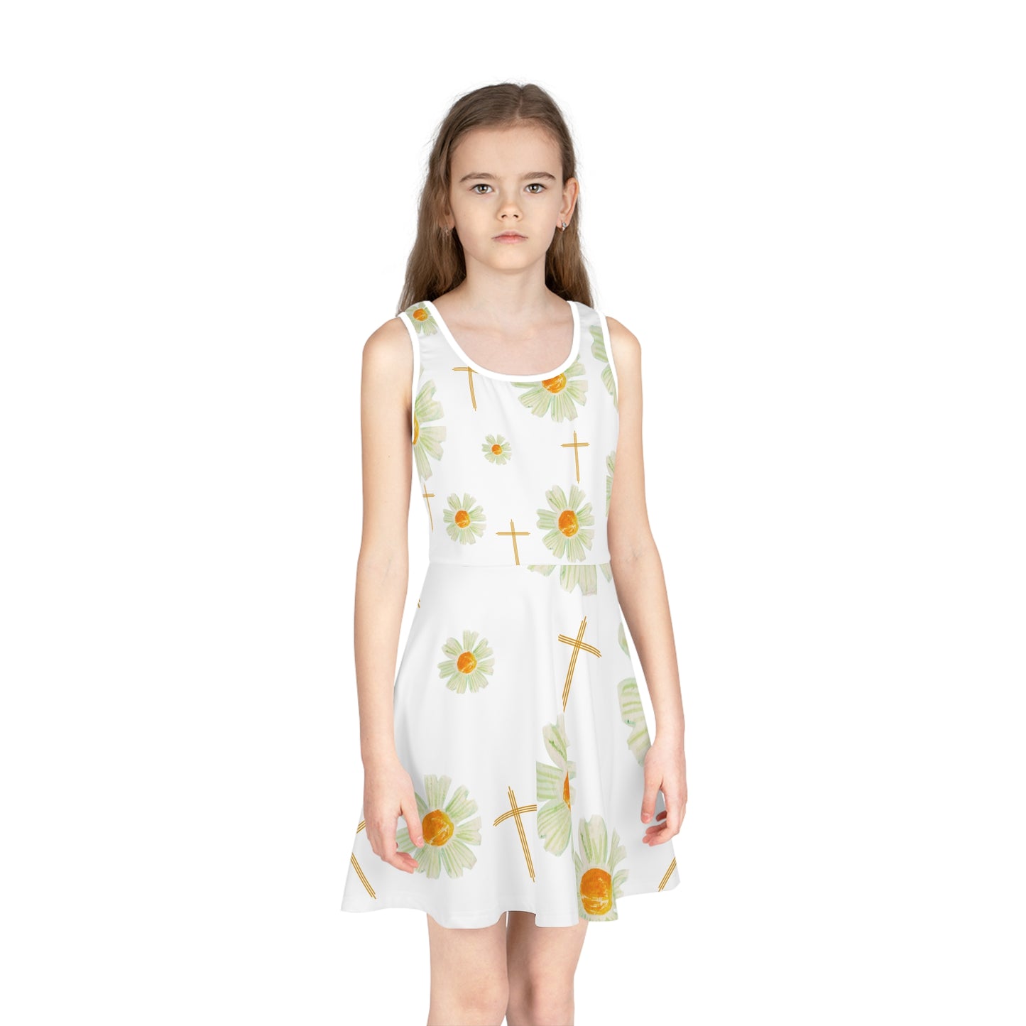 Girls' Floral Cross Sundress, Spring/Summer Dress, Religious Outfit, Garden Party Dress, Flower Girl Dress, Easter Dress