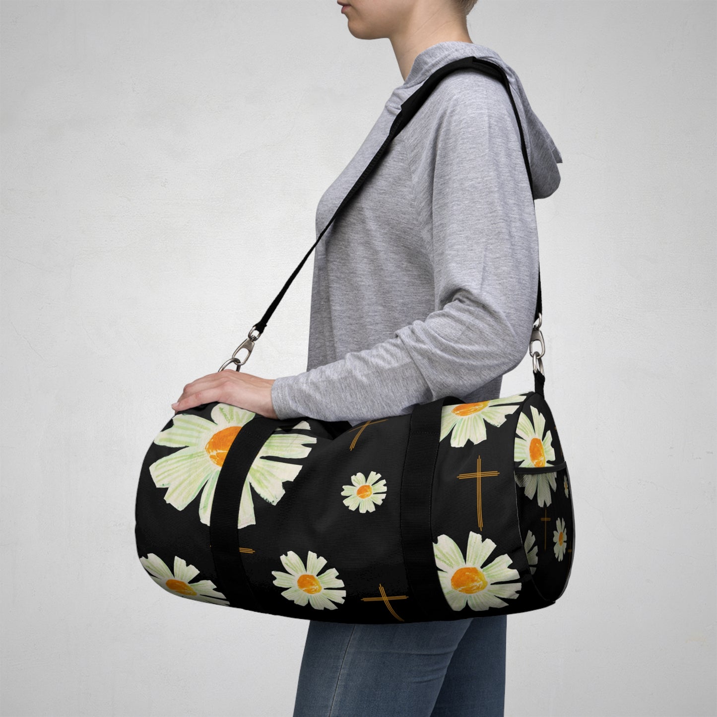 Chic Floral faith inspired cross design Duffel Bag for Travel, Gym, Weekend Getaways, trending faith based duffel bag for Women, Stylish Overnight Bag, Gift for Her