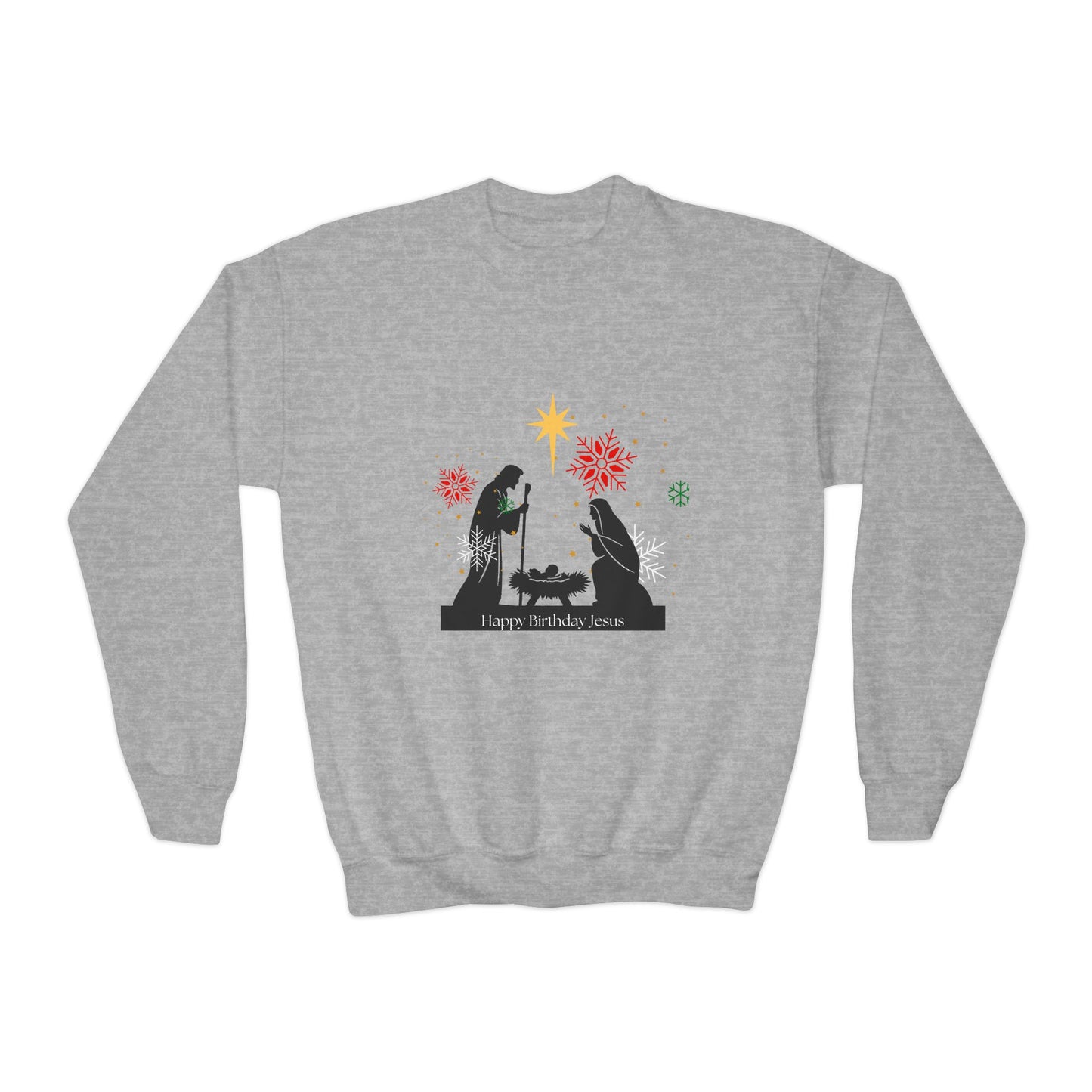 Christmas Youth Sweatshirt, faith inspired Holiday Gift, Nativity Scene Crewneck for youth, kids Winter Apparel, Kids Christmas Sweater, Religious Youth crewneck