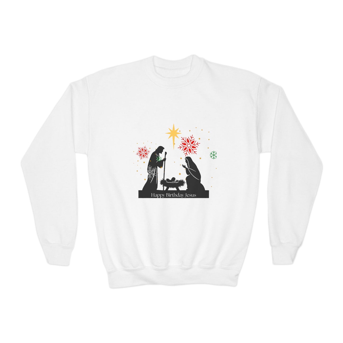 Christmas Youth Sweatshirt, faith inspired Holiday Gift, Nativity Scene Crewneck for youth, kids Winter Apparel, Kids Christmas Sweater, Religious Youth crewneck