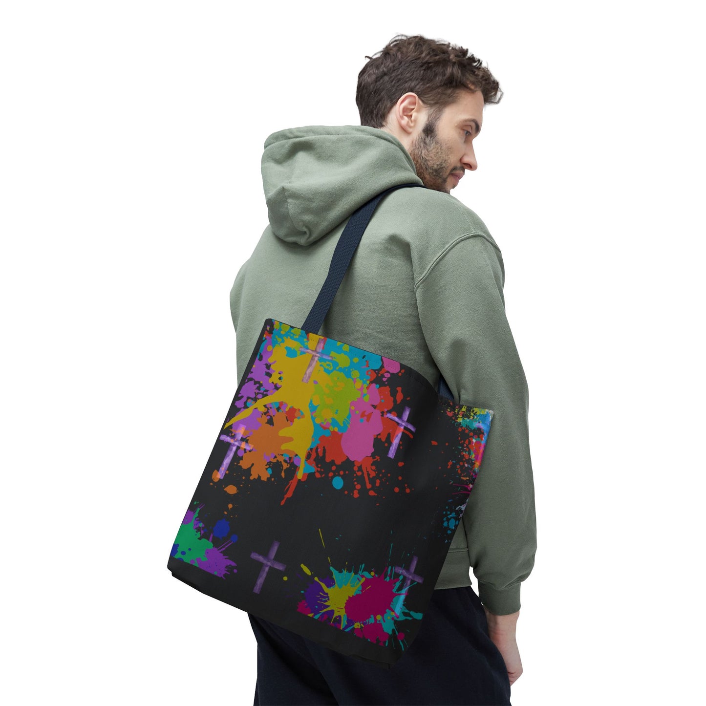 Colorful Splash Cross Tote Bag, Canvas Shopping Bag, Trendy Beach Bag, Festival Tote, Gift for Creative Souls