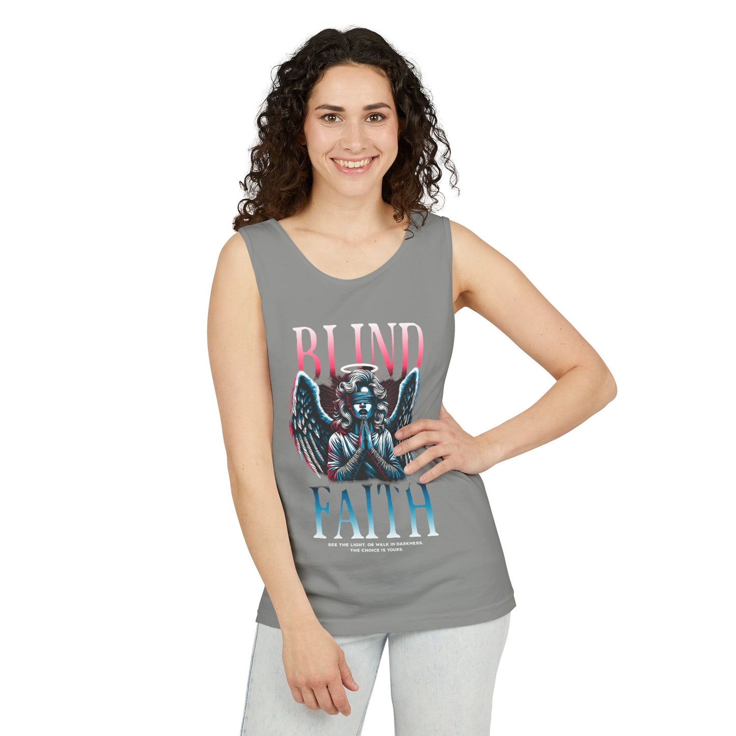 Stylish Unisex Graphic Tank Top - trendy Summer Attire, Casual Wear for everyday, Music Festivals, Gift Idea, Angel Theme