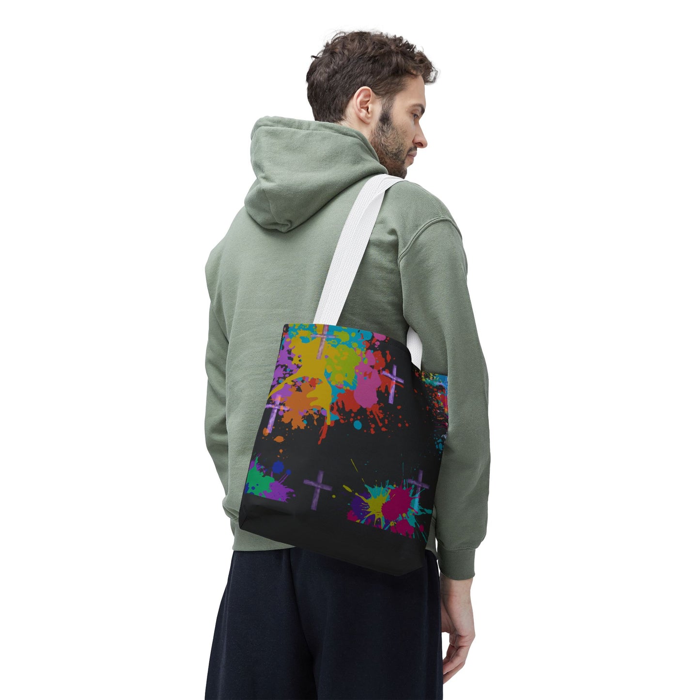 Colorful Splash Cross Tote Bag, Canvas Shopping Bag, Trendy Beach Bag, Festival Tote, Gift for Creative Souls