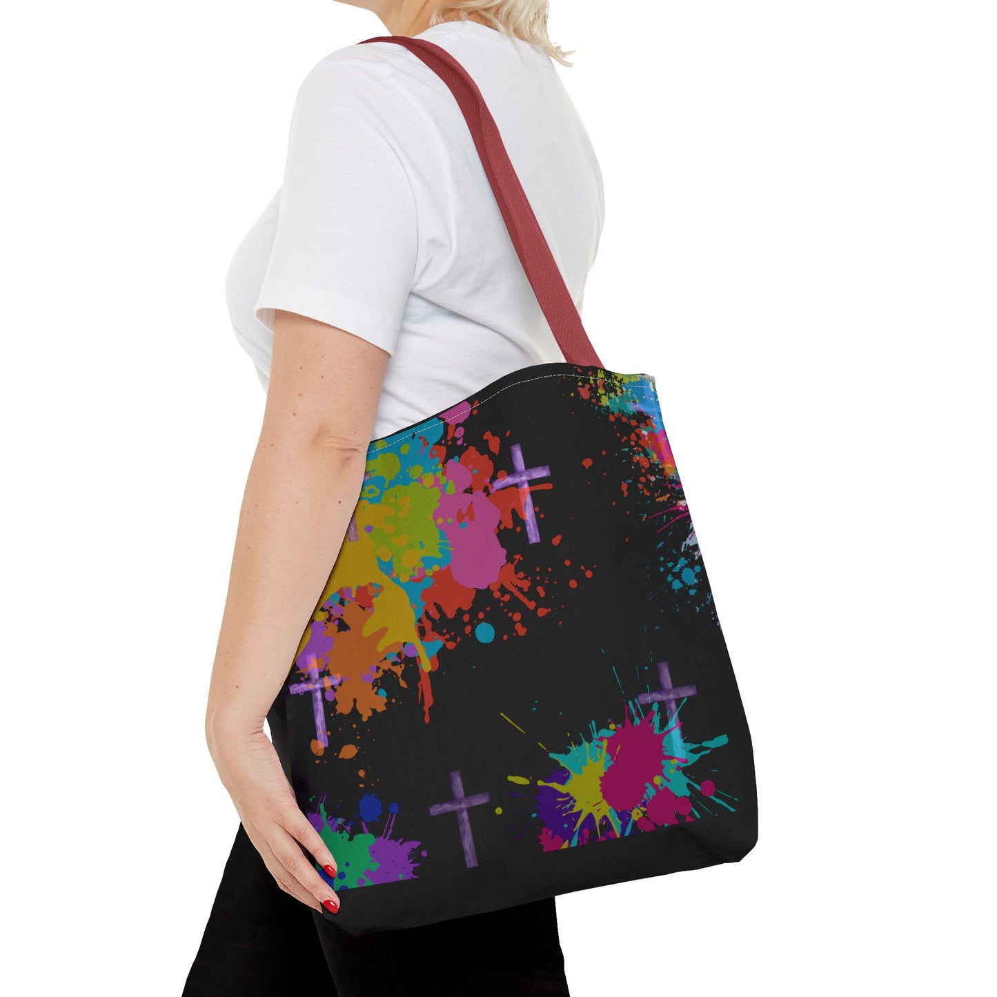 Colorful Splash Cross Tote Bag, Canvas Shopping Bag, Trendy Beach Bag, Festival Tote, Gift for Creative Souls