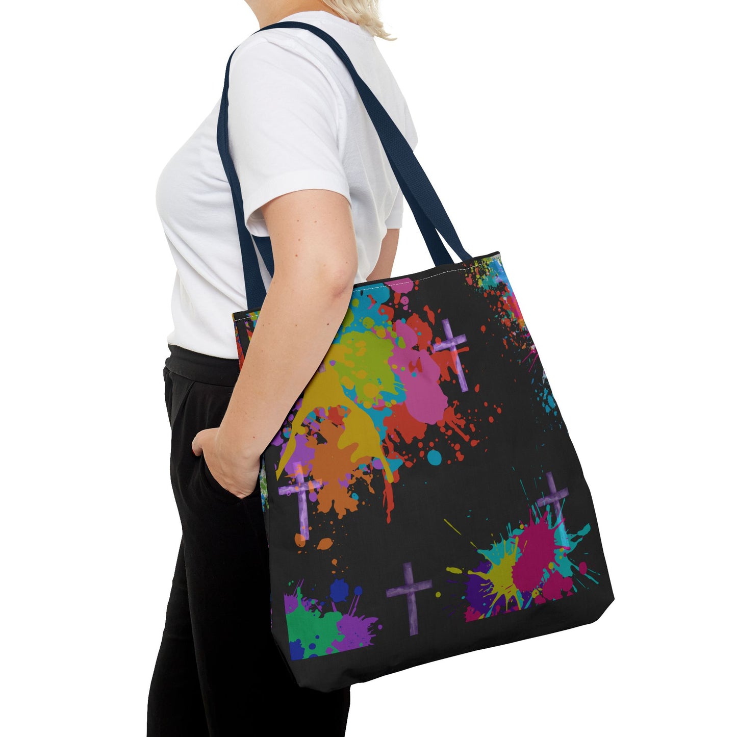 Colorful Splash Cross Tote Bag, Canvas Shopping Bag, Trendy Beach Bag, Festival Tote, Gift for Creative Souls