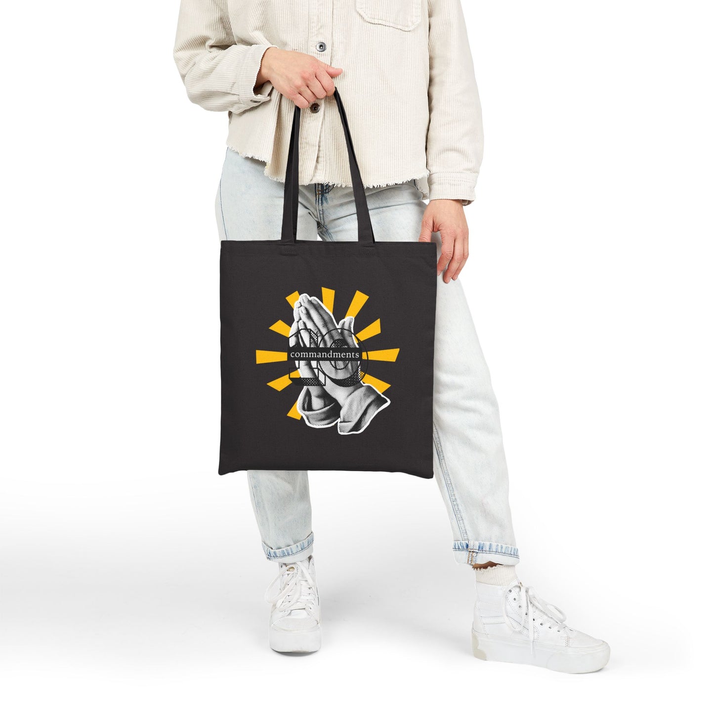 Praying Hands Canvas Tote Bag, Faith-Based Tote, Religious Gift, Spiritual Bag, Eco-Friendly Shopping Tote, Inspirational Gift