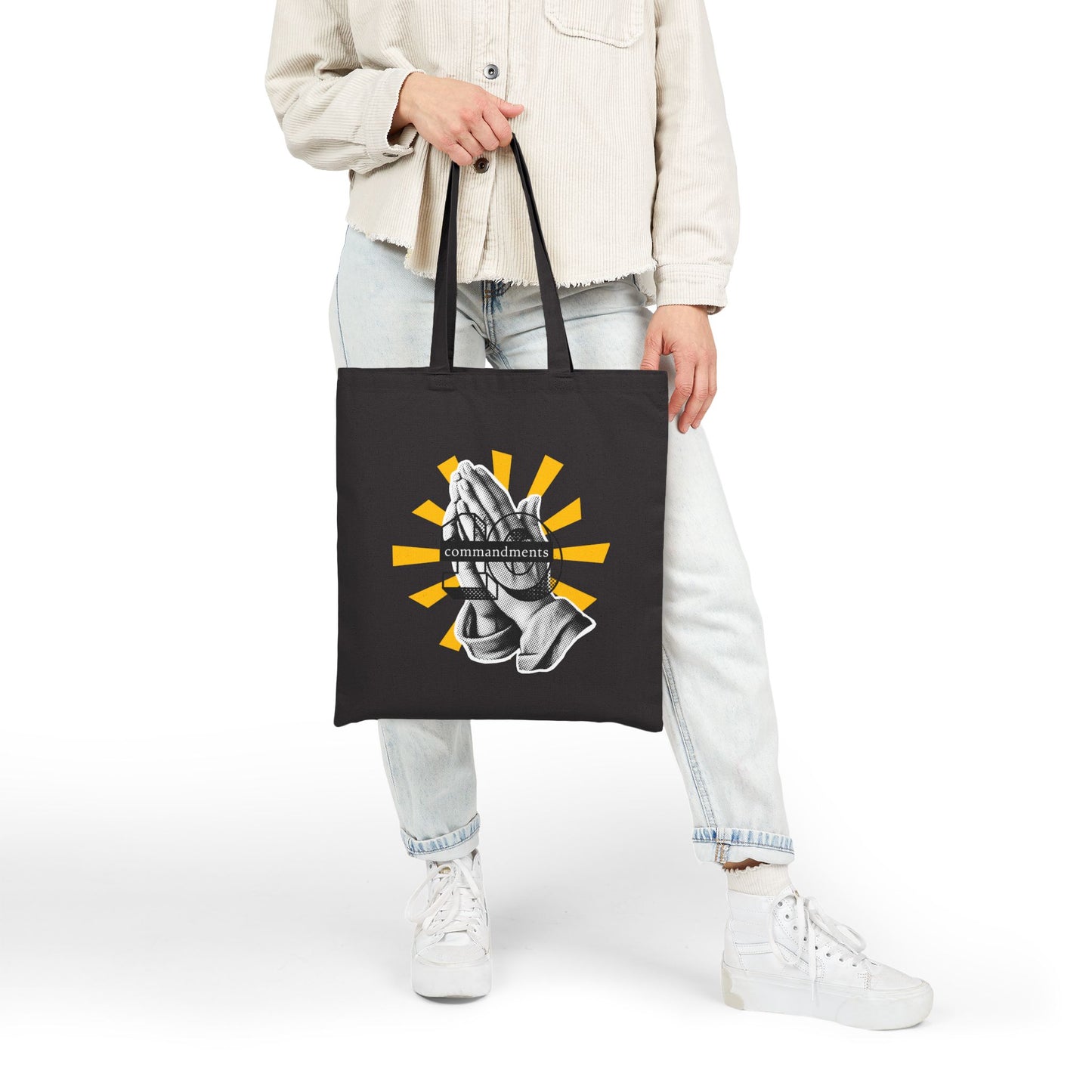 Praying Hands Canvas Tote Bag, Faith-Based Tote, Religious Gift, Spiritual Bag, Eco-Friendly Shopping Tote, Inspirational Gift