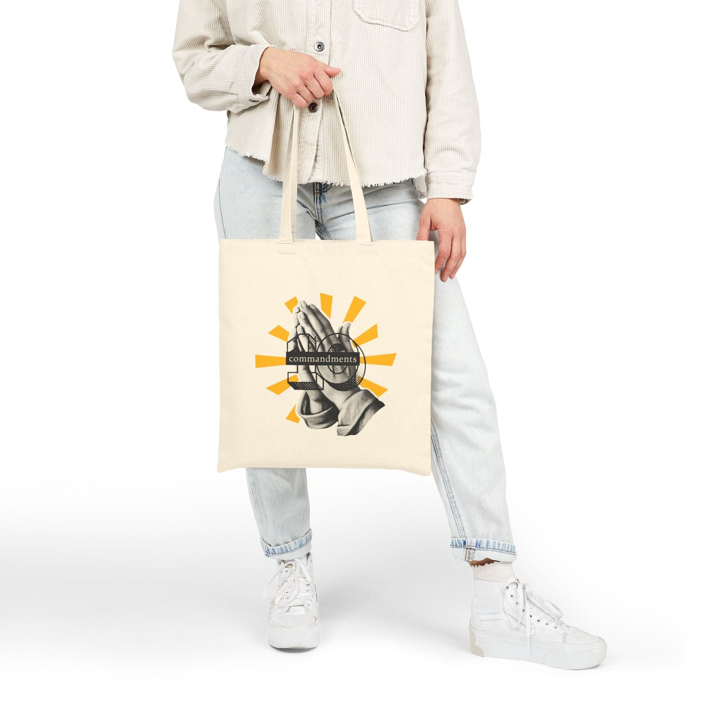 Praying Hands Canvas Tote Bag, Faith-Based Tote, Religious Gift, Spiritual Bag, Eco-Friendly Shopping Tote, Inspirational Gift