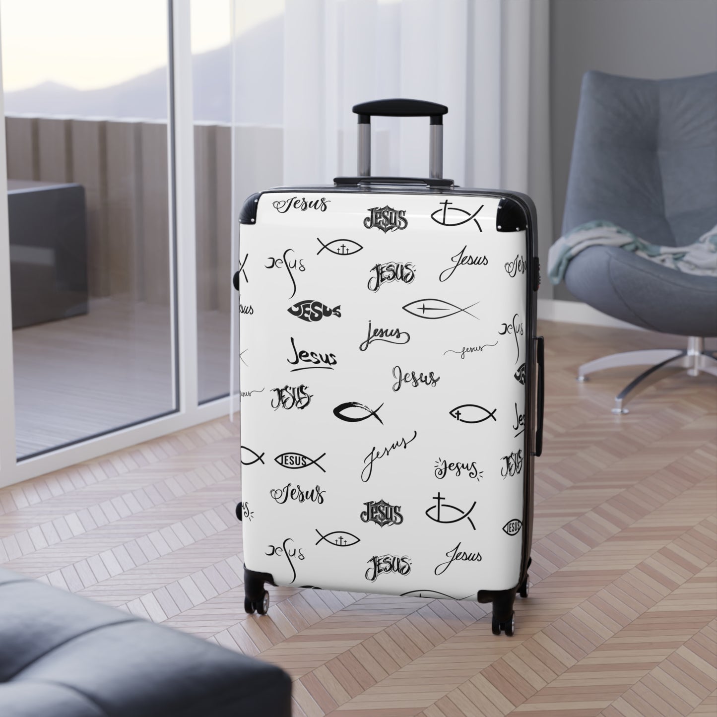 Stylish Travel Suitcase with Jesus Design, Christian Luggage, Faith-Inspired Carry-On, Religious Travel Gear, Perfect Gift for travelers who love jesus