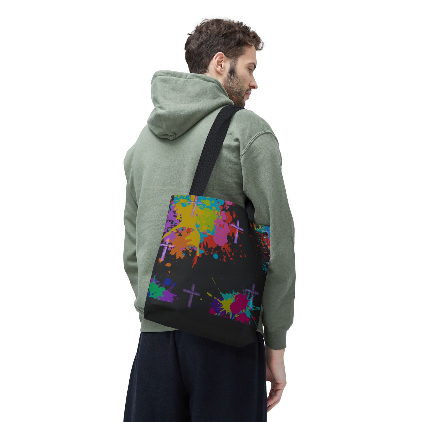 Colorful Splash Cross Tote Bag, Canvas Shopping Bag, Trendy Beach Bag, Festival Tote, Gift for Creative Souls