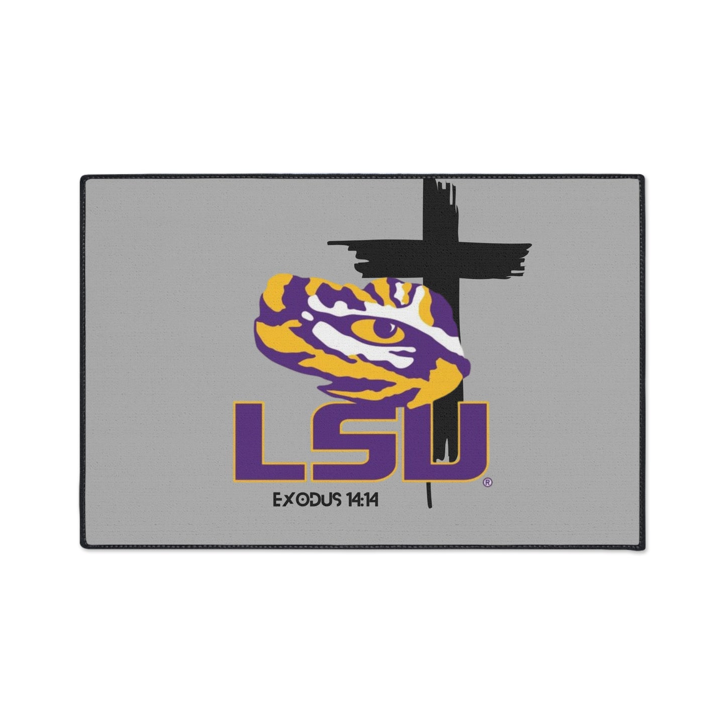 LSU themed faith inspired Heavy Duty Floor Mat, LSU home decor for dorms, university themed dorm accessories