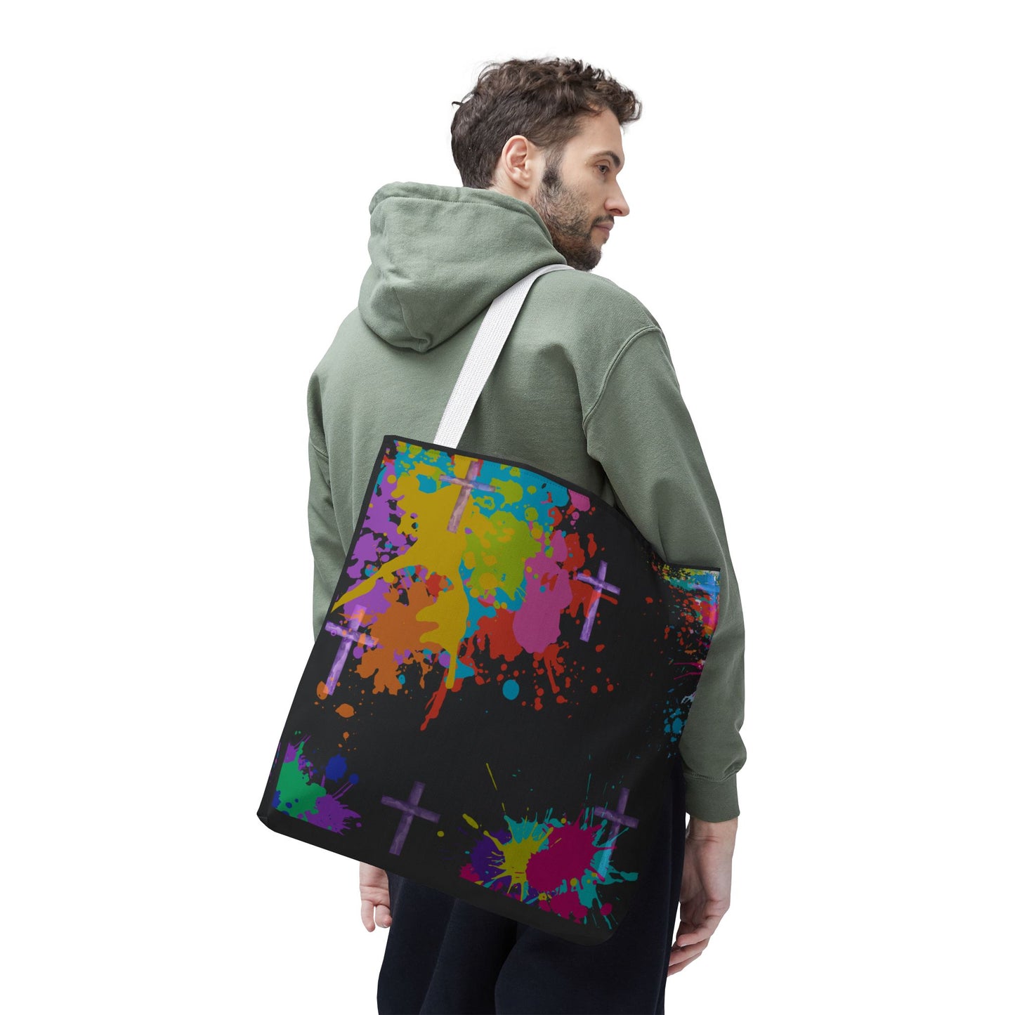 Colorful Splash Cross Tote Bag, Canvas Shopping Bag, Trendy Beach Bag, Festival Tote, Gift for Creative Souls