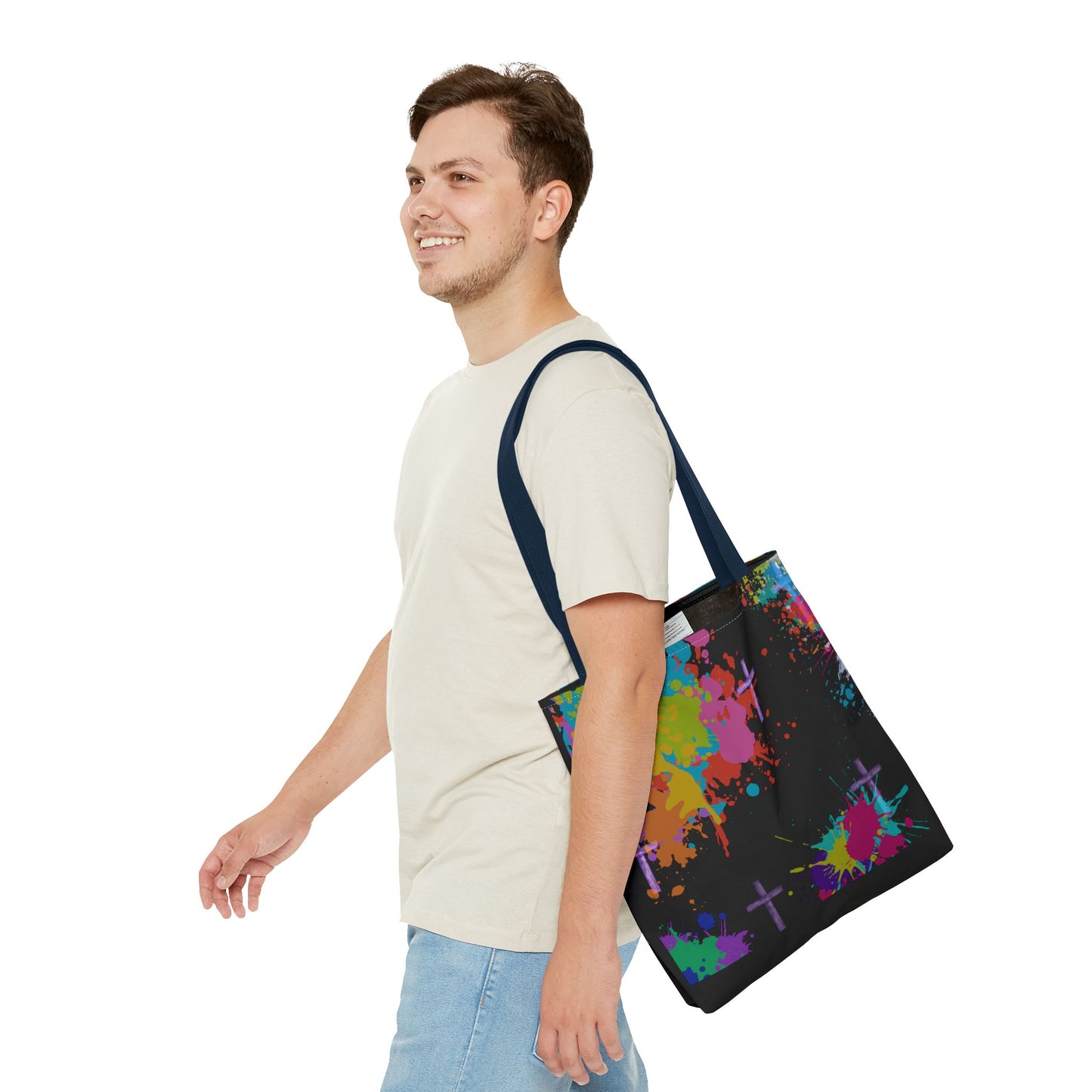 Colorful Splash Cross Tote Bag, Canvas Shopping Bag, Trendy Beach Bag, Festival Tote, Gift for Creative Souls