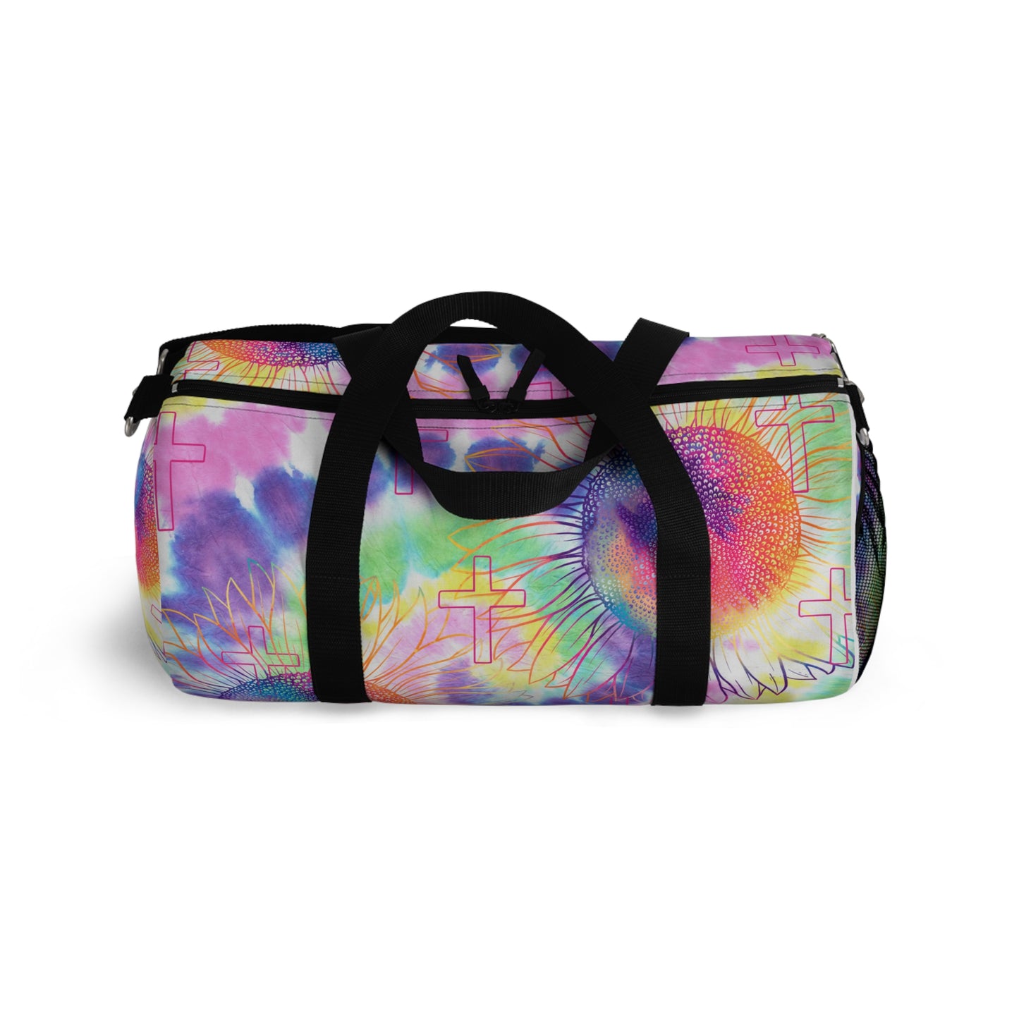Vibrant Floral Cross Duffel Bag, faith inspired Gym Bag, Weekend faith based Travel Bag, cross themed Sports Bag, Tote for Fitness Enthusiasts, Christian Gifts