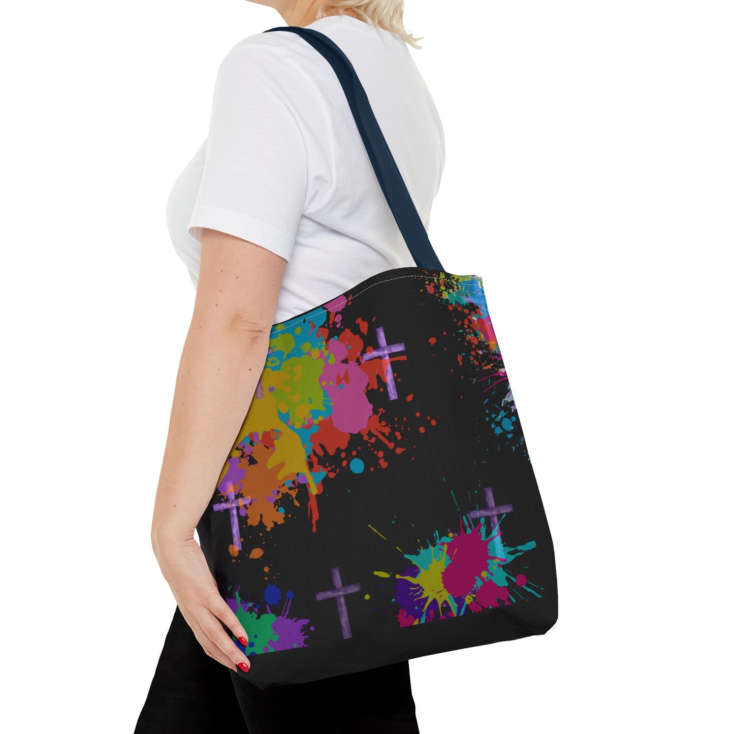 Colorful Splash Cross Tote Bag, Canvas Shopping Bag, Trendy Beach Bag, Festival Tote, Gift for Creative Souls