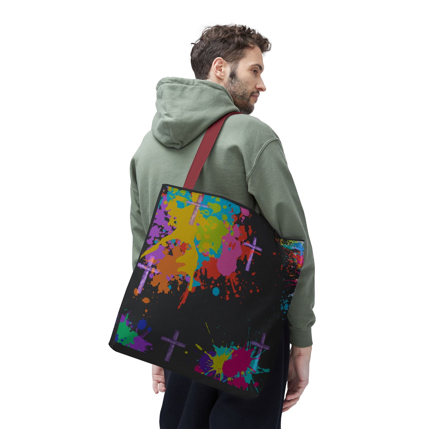 Colorful Splash Cross Tote Bag, Canvas Shopping Bag, Trendy Beach Bag, Festival Tote, Gift for Creative Souls