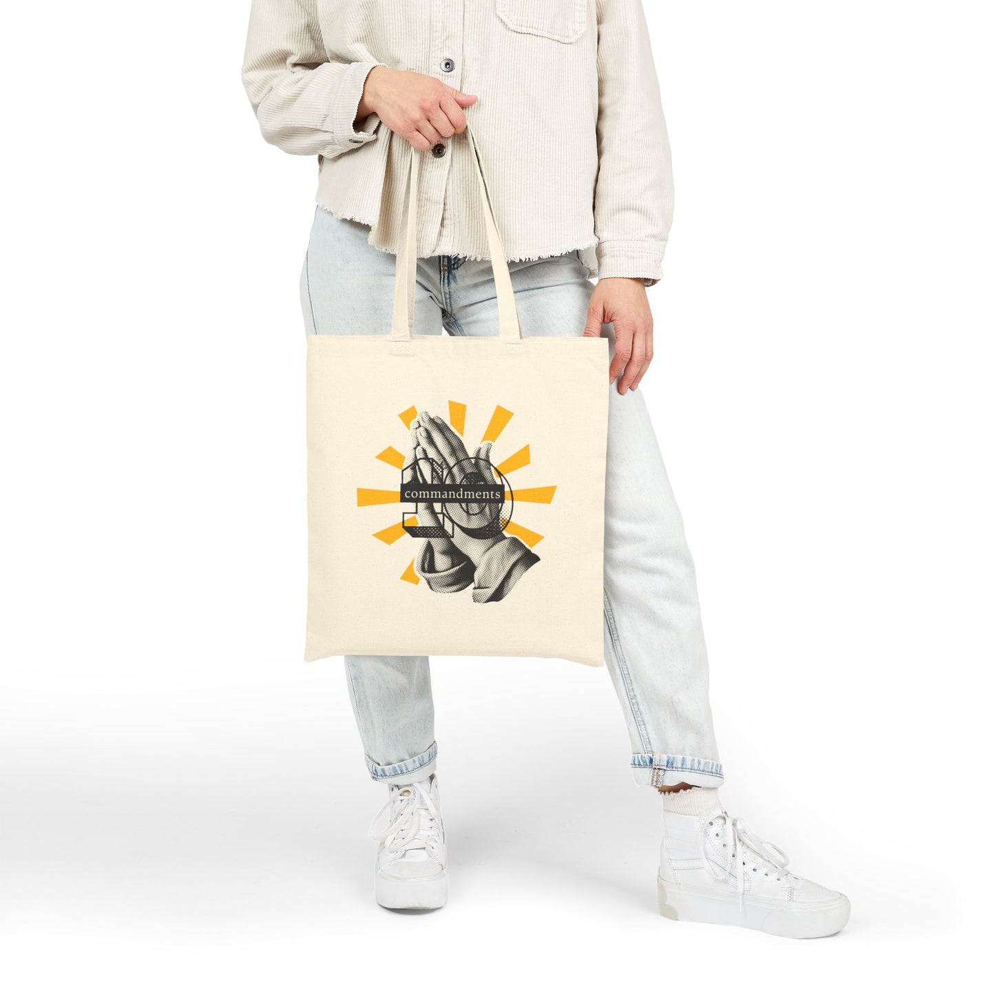Praying Hands Canvas Tote Bag, Faith-Based Tote, Religious Gift, Spiritual Bag, Eco-Friendly Shopping Tote, Inspirational Gift